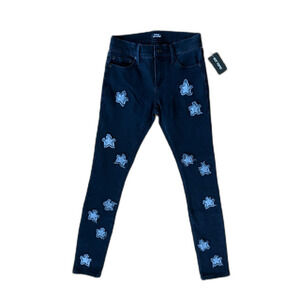 NWT  Hot Topic Black Social Collision Star Patch Jeans Pants   Women's Size 28